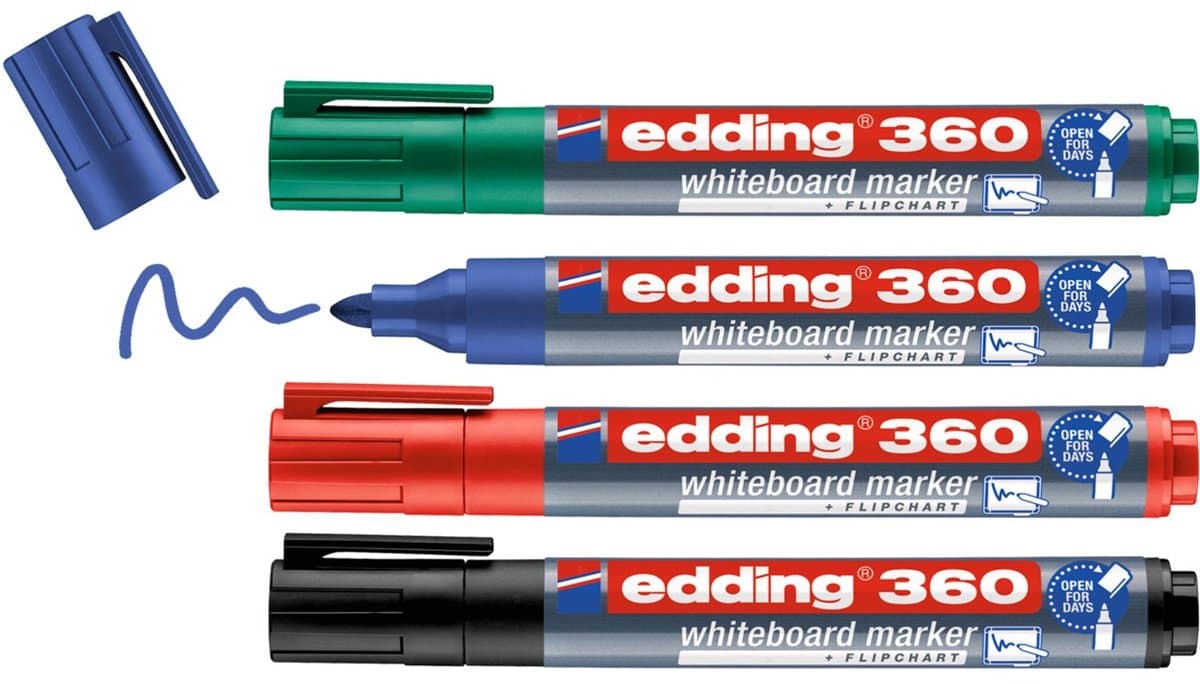 edding 360 whiteboard marker set met 4 kleuren - zwart, rood, blauw, groen - ronde punt 1,5-3 mm - ook geschikt voor flipover papier - navulbaar - cap-off technologie (EAN: 4057305072344): De community-buzz waarom iedereen erover praat