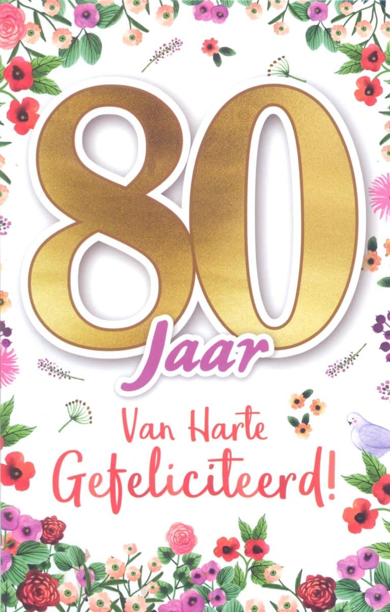 Wenskaart 80 Jaar Gefeliciteerd - Luxe verjaardagskaart - 12x17cm - Gevouwen Wenskaart inclusief envelop - Leeftijdskaart (EAN: 5038041989089)