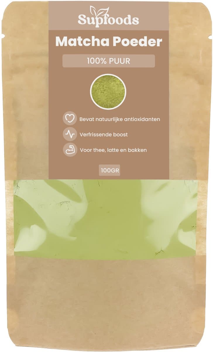 Matcha Poeder 100% Puur - 100g - Japanse Matcha Thee - Voor Matcha Latte, Smoothies en Bakken (EAN: 8721161285007)