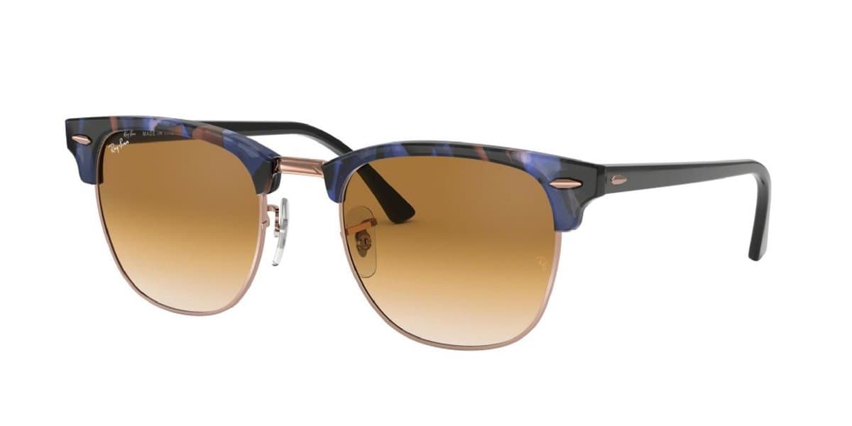 Ray-Ban Clubmaster Fleck/ Spotted Blue & brown tortoise , Black/ Light Brown Gradiënt Maat: Small (49) - Zonnebril - - RB3016 125651 (EAN: 8053672973310): Een statement zonder te overdrijven