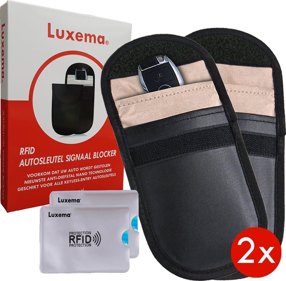 Luxema® Autosleutel RFID Antidiefstal - RFID Beschermhoes Autosleutel - Keyless Entry Beschermhoes- Autosleutelhoesjes - 2 stuks - Inclusief 2 Anti-Skim bankpashouders (EAN: 8720165853007)