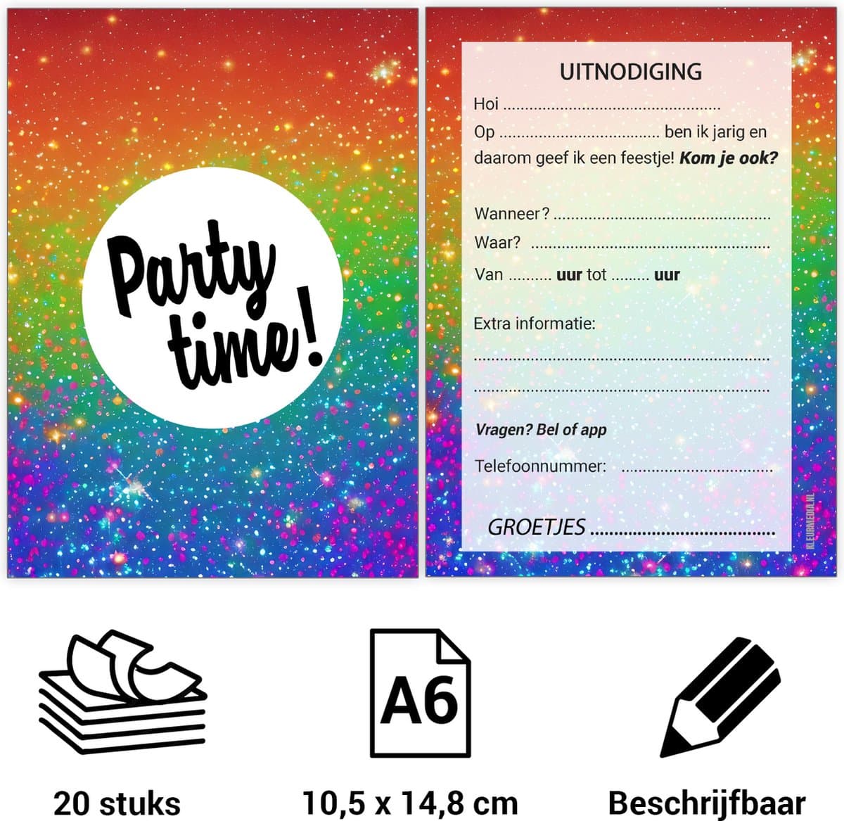 Uitnodiging kinderfeestje - Voordeelset 20 stuks - Thema Party - Beschrijfbaar - Uitnodigingskaarten - Uitnodiging verjaardag - uitnodiging verjaardag feest - Uitnodiging kinderfeestje Jongen of Meisje - Uitnodiging feestje - uitnodigingen (EAN: 9...