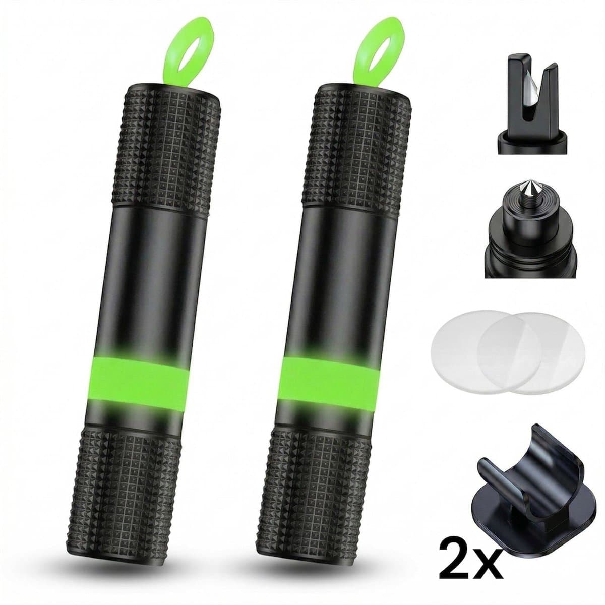 Handera Veiligheidshamer set - Noodhamer - Glow in the Dark - Sleutelhanger - Incl. Zelfklevende Houder en Testglas - Gordelsnijder - Veilig Onderweg - Life Safekey - Autoruit breker - Veiligheidshamer - Onderweg - Autoglas breker - Hammer (EAN: 8...
