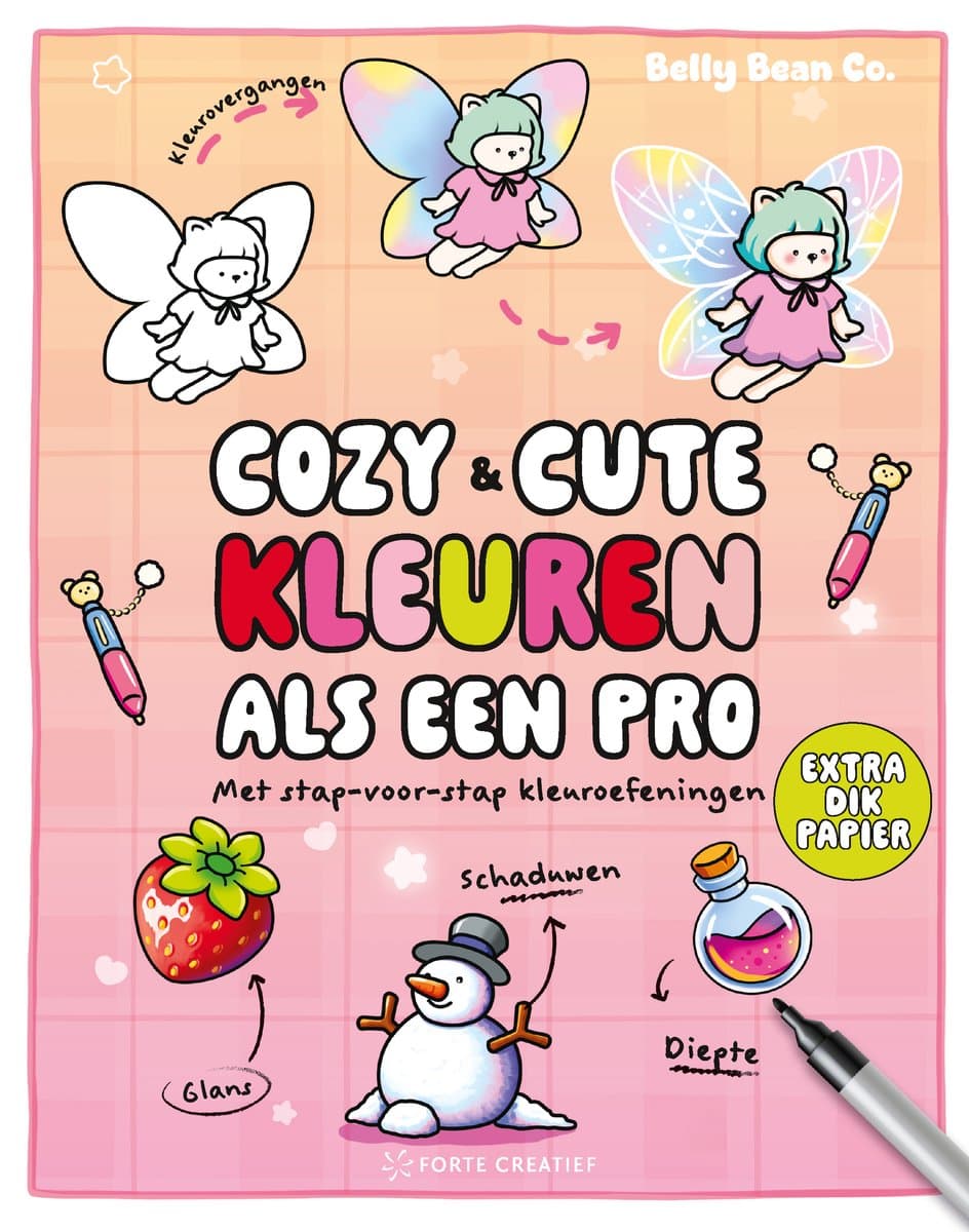 Cozy & cute kleurboek Belly Bean Co. - Cozy & cute kleuren als een promet stap-voor-stap kleuroefeningen (EAN: 9789000405978): Wat het in de boek kan zijn