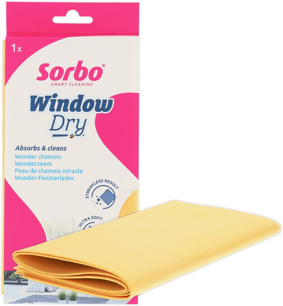 Sorbo Wonderzeem Geel – Zachte & Soepele Zeem – Streeploos Droogresultaat – Voor Ramen & Auto – 38x40cm (EAN: 8712113628225)