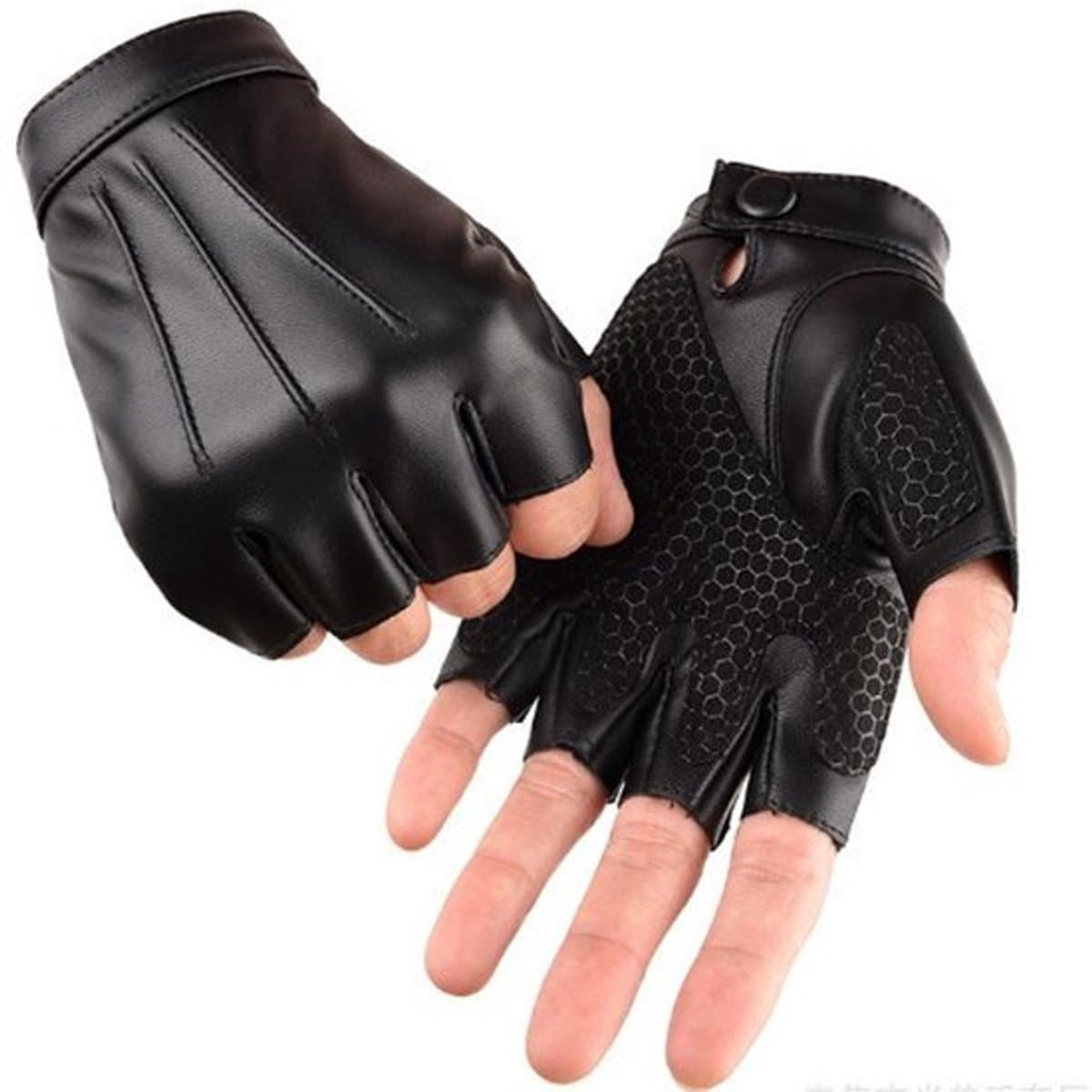 Zwarte handschoenen-halve vingerhandschoenen-vingerloze autohandschoenen-PU-leer-buitensport-heren, dames en tieners-antislip-M-maat (EAN: 0726597007900)
