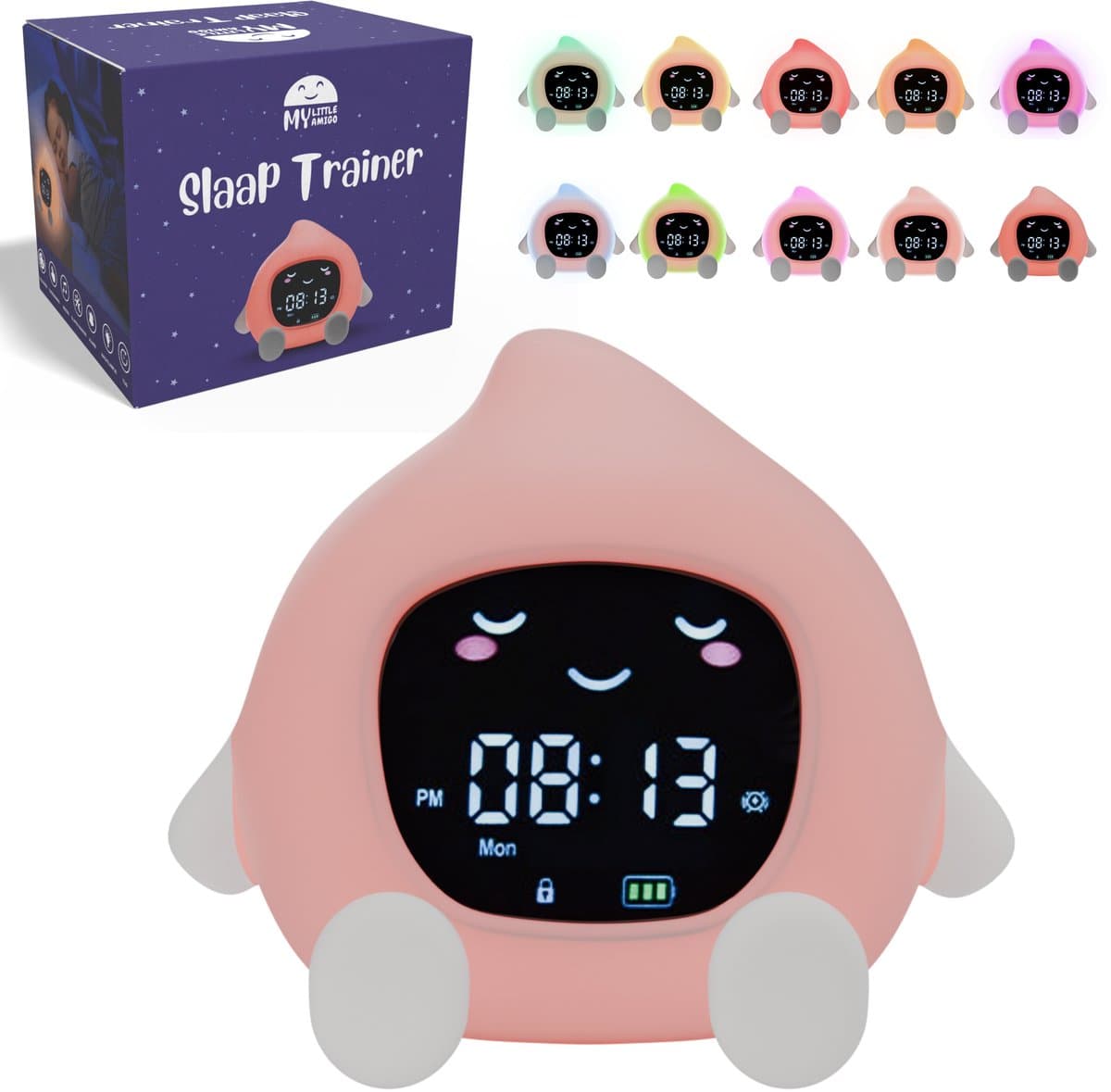 MyLittleAmigo Slaaptrainer - Kinderwekker - Nachtlampje Kinderen - Voor Kinderen - Met Dimfunctie - Verschillende lichtkleuren - Roze Perzik (EAN: 8720892766601)