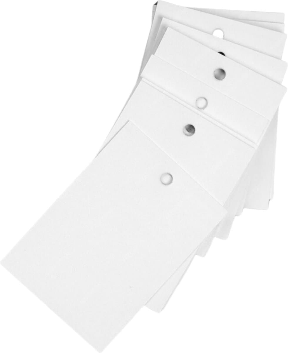 Labels - set van 100 labels wit 3.6x2.3 cm - kleine prijslabels - voorgestanst gaatje - stevig karton - labels winkel - cadeaulabels (EAN: 7423606190150)