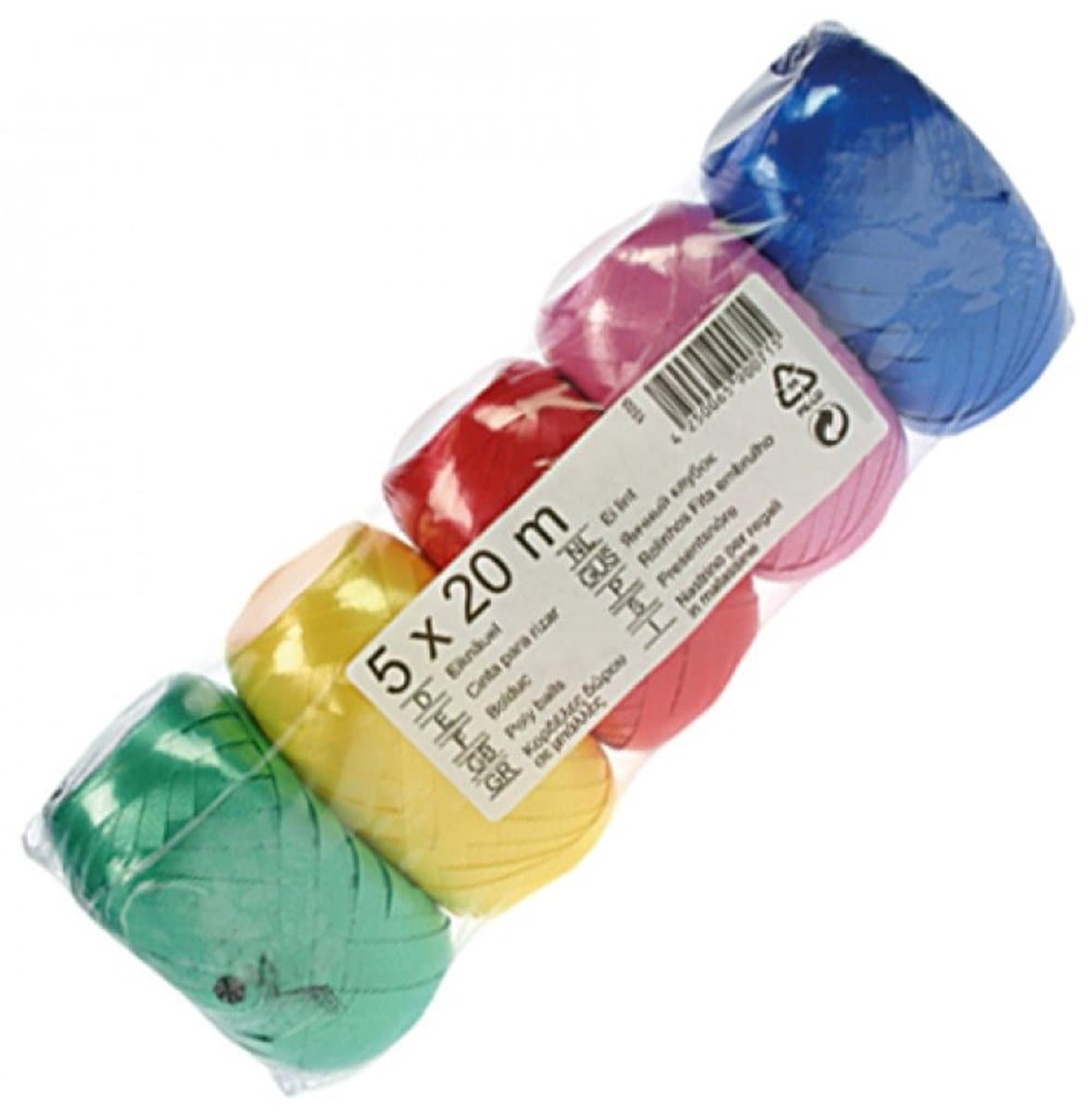 Inpaklint decoratielint cadeaulint sierlint 5 stuks assorti kleuren 20 m x 5 mm per stuk (EAN: 4009236450708)