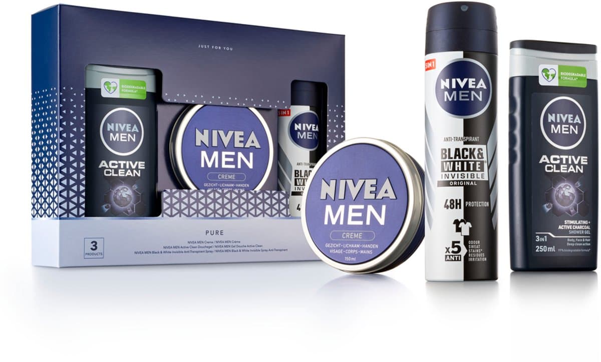 NIVEA MEN Pure Geschenkset Mannen - Deo, Showergel & Creme Blik - Cadeau Verjaardag Man - Vaderdag cadeau (EAN: 4005900873026)
