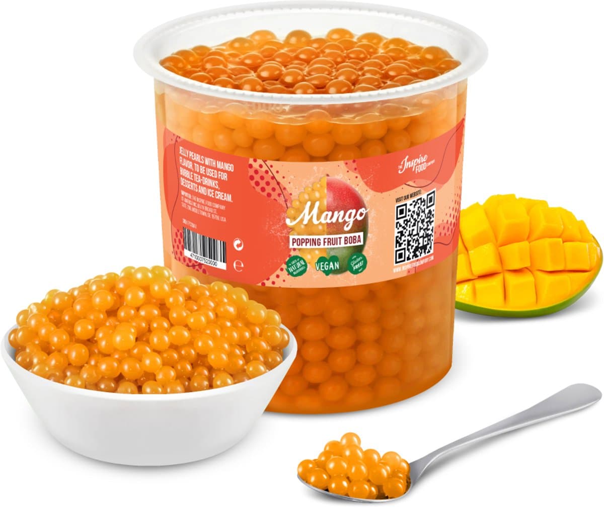 Inspire Food Company - Bubble tea - Bubble Tea Parels - Popping Boba Pearls - Popping Fruitparels - Mango - 3.2 KG (EAN: 4710007520024)