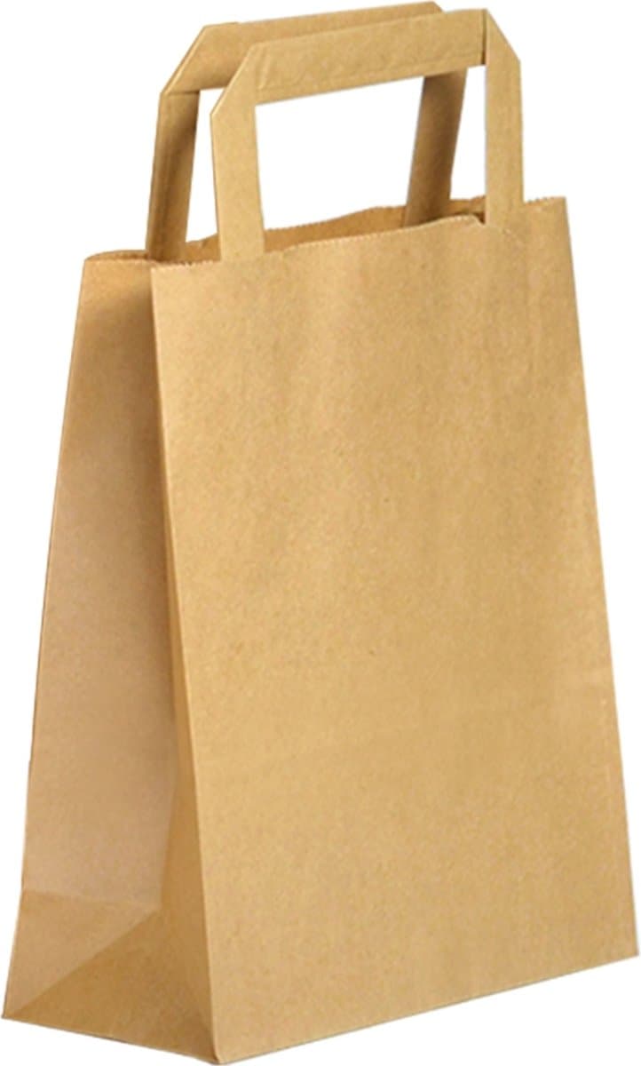 Kraft Tas - (XS) Small - 50 Stuks - Bruin - Papieren Tassen - Bruin - Met Handvat - Draagtas - Hoogwaardige Kwaliteit - 18x8x22 cm - Cadeau Tas - Eco-vriendelijk - Ideaal voor Geschenken - Hoogwaardig Natron Kraft Papier (EAN: 5251922016678): **Wa...