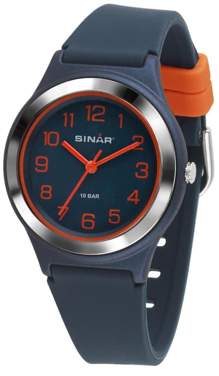 Sinar - Horloge Kind - Kinderhorloge Jongen - Tiener - 10 bar Waterdicht - Analoog - Ø 36 mm - Stevig Siliconen bandje - Verstelbaar (13 - 18,5 cm) - Edelstalen Sluiting - Quartz uurwerk - Blauw / Oranje - XB-48-12 (EAN: 4037921002406): **Wat maak...