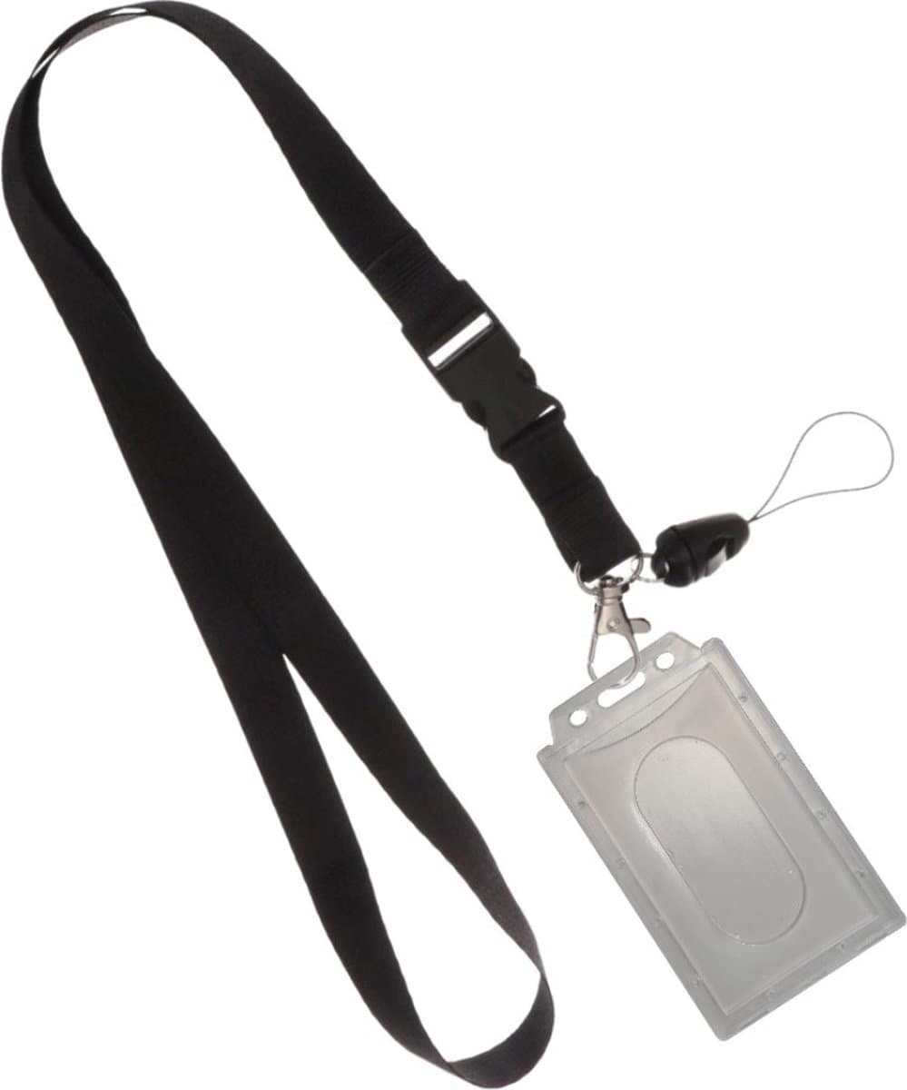 Fako Bijoux - Zwart Keycord + Pashouder Soft Plastic - Sleutelkoord - Badgehouder - 51cm - 20mm - Zwart (EAN: 8720847038654)