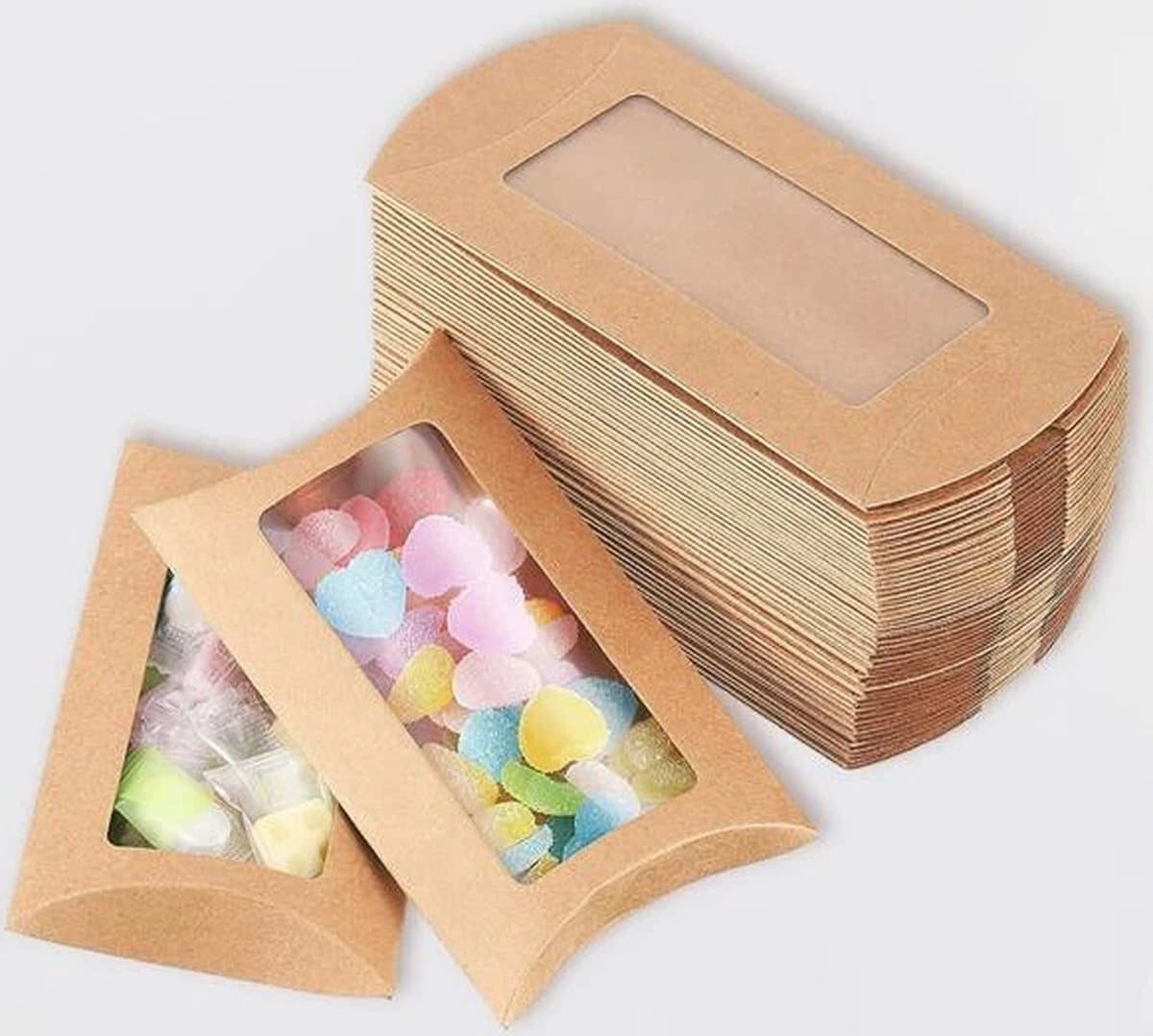 Gondeldoosjes Kraft incl. venster - Kerst / Sint / Verjaardag / Huwelijk / Pasen - Effen kartonnen cadeau doosjes - Traktatiedoosjes - Geschenk Verpakking - Uitdeel Doosje - Feest - en cadeaudoos - Snoepdoosje | Gift - Leuk verpakt - Inpakdoosje (...