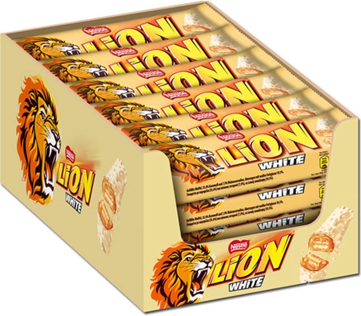 Lion Witte Chocolade - gevulde wafel met karamel en krokante granen - 24 Repen (EAN: 7613032630416)