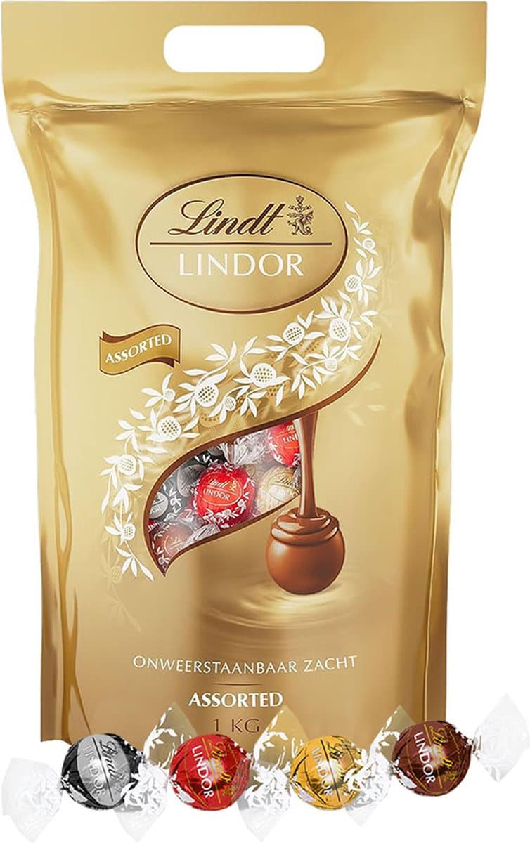Lindt LINDOR Gemengde chocolade bonbons - 1000g - 80 gemengde chocolade bonbons - Melkchocolade, Pure Chocolade, Witte Chocolade & Hazelnoot chocolade (EAN: 8003340050362)