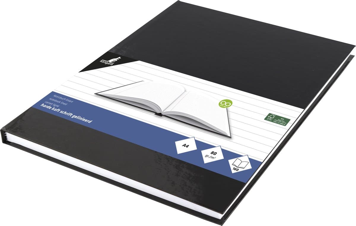 Kangaro schrift - A4 - lijn - 160 pagina's - 80 grams - harde kaft - zwart - K-5520 (EAN: 8712127013970)
