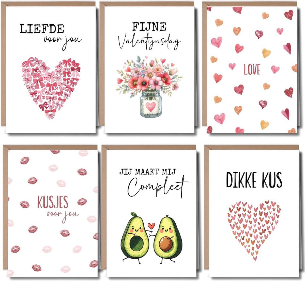 6 Luxe Wenskaarten met Enveloppen - Kaarten Liefde - Kaartje Moederdag - Vaderdag - Kusjes (EAN: 8721161817574)