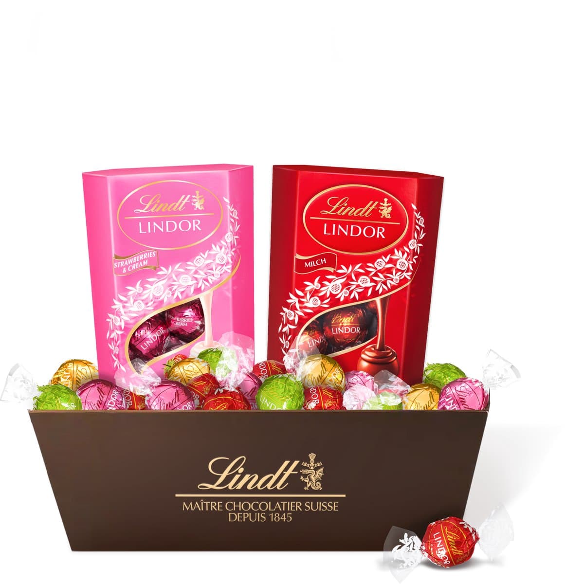 Lindt Geschenkset - Chocolade bundel 600 gram - 6 smaken LINDOR chocolade bonbons - Melkchocolade, Pistache chocolade, Aardbei & Room, Kokos chocolade & Witte chocolade -Moederdag Cadeautje (EAN: 8720098103910)