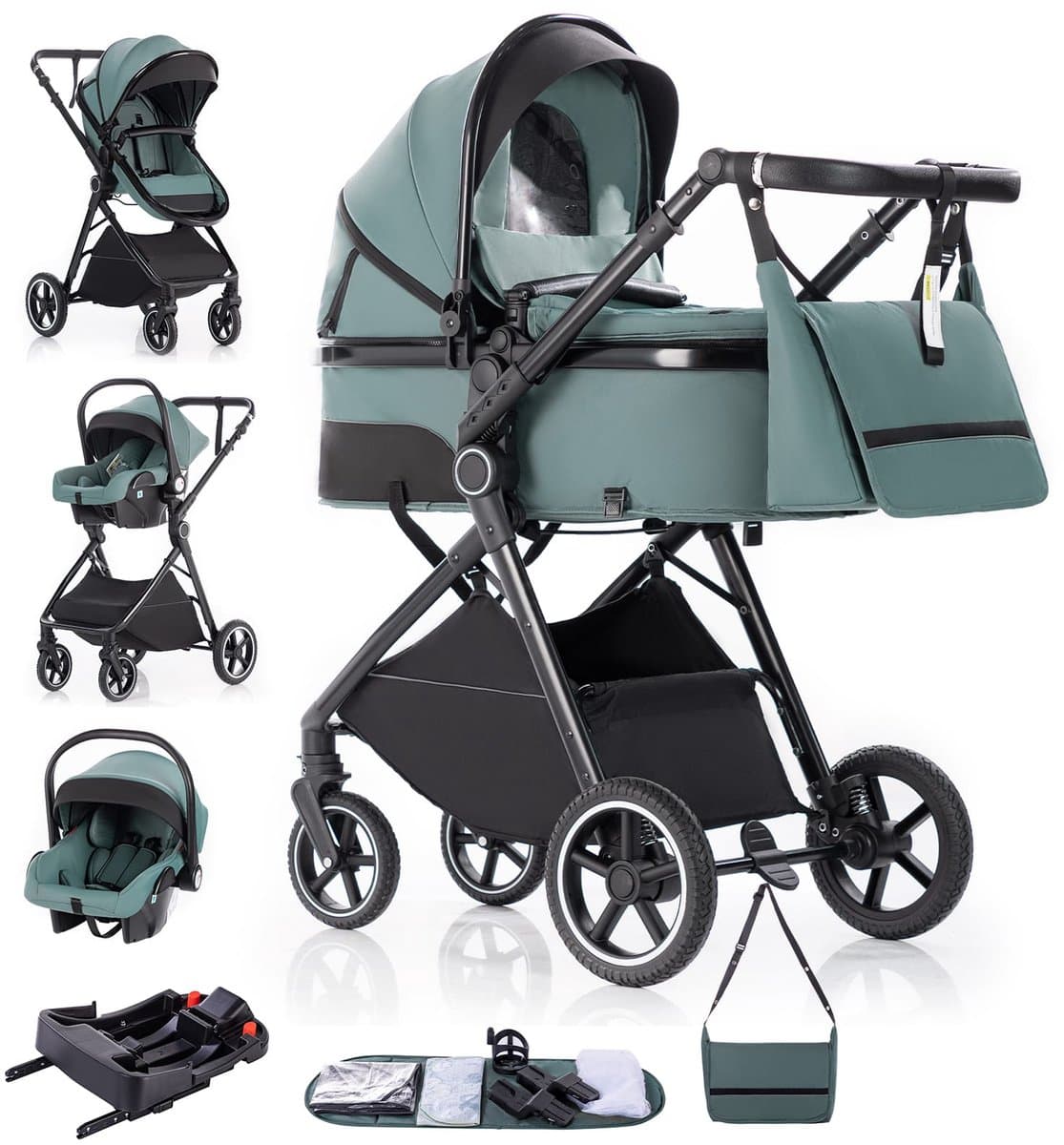 3-in-1 Kinderwagen - Reisbuggy - Babywagen - Inclusief Autostoel - Met Isofix Base - Blauw (EAN: 8721447044045)