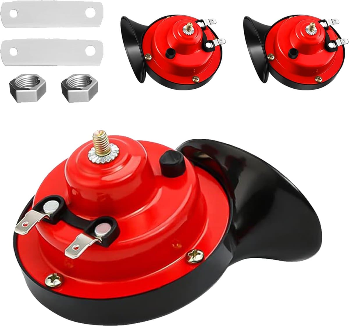 Luchthoorn-2-delige 12-volt luchthoorn-luchthoorn auto-300DB Super Luide Auto Luchthoorn - Waterdichte Luchthoorn Vervangende Kit - Universele Auto-onderdelen voor Auto's, Motoren, Vrachtwagens, Fietsen, Boten - Rood (EAN: 0080749403423)