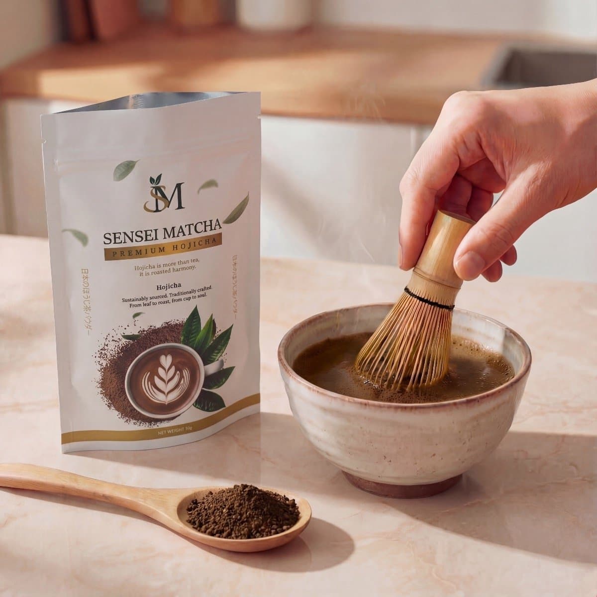Sensei Premium Hojicha - Japanse Geroosterde Groene Thee - Laag in cafeïne - Hojicha poeder puur - Zacht & Nootachtig- Avondthee (EAN: 8721249894428)