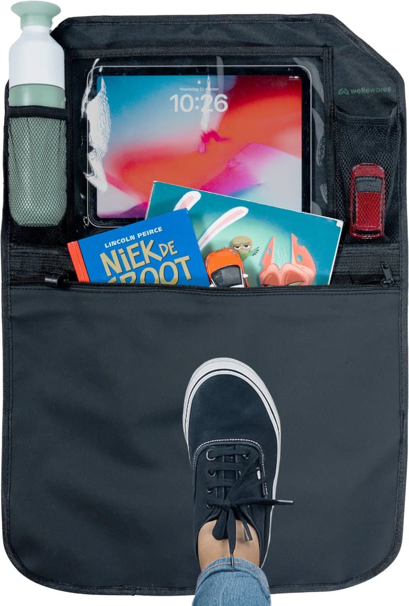 Wellewares - Autostoel Organizer - Voor Kinderen - Met stootbescherming en Tabletvak - Zwart (EAN: 8720094903392)
