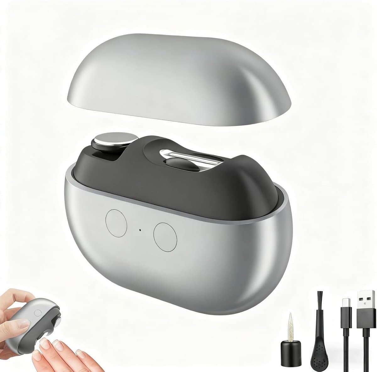 Gebruiksvriendelijke nagelknipper, geschikt voor senioren en mensen met dikke teennagels, 3-in-1 slimme elektrische nagelknipper, oplaadbare automatische trimmer en nagelvijl, met veiligheidskap en LED-lampje (grijs). (EAN: 6471228667933): Waarom ...