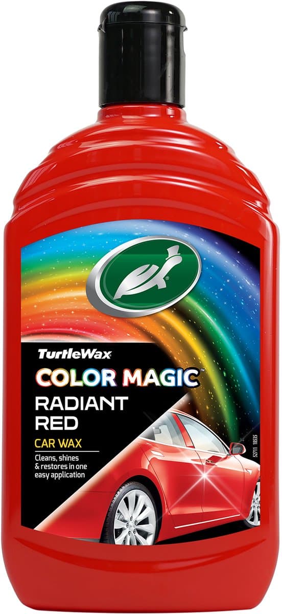 Turtle Wax Color Magic Radiant Red Wax - Reinigt & geeft glans - Herstelt en voegt kleur toe - Camoufleert krasjes en doffe plekken – Geeft duurzame bescherming - Snel en gemakkelijk in gebruik – 500ml (EAN: 5010322783135)
