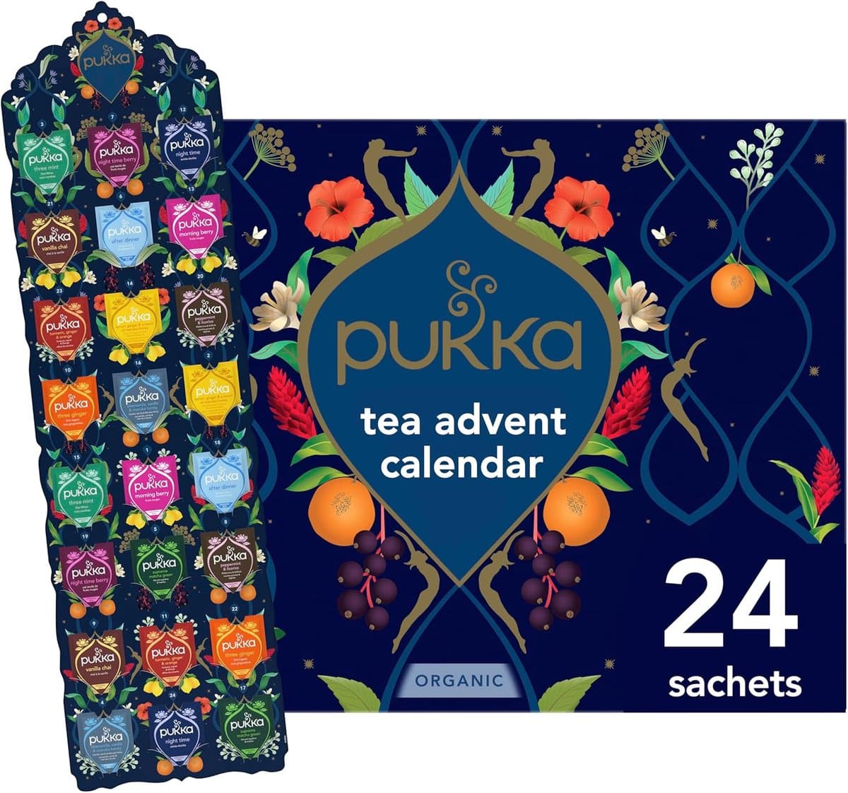 Pukka Tea Adventskalender 2025 - Giftset 24 Theezakjes - Advent Theedoos - Biologische Kruidenthee Assortiment - Thee Geschenkdoos (EAN: 5063270119464)