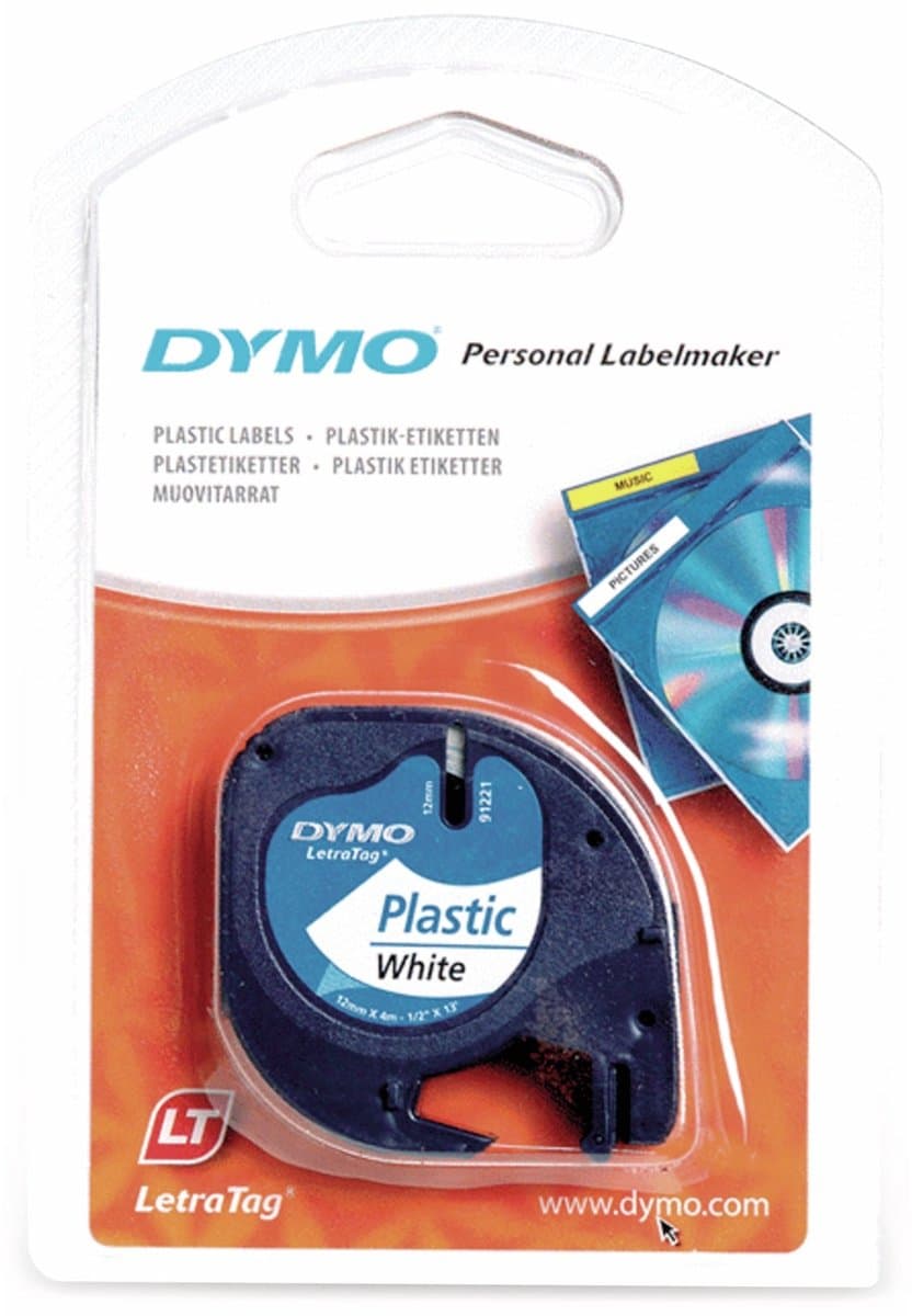 DYMO LetraTag originele plastic labels | Zwart afdrukken op witte etiketten | 12 mm x 4 m | Zelfklevende multifunctionele labels voor LetraTag labelprinters | gemaakt in Europa (EAN: 5411313912013)