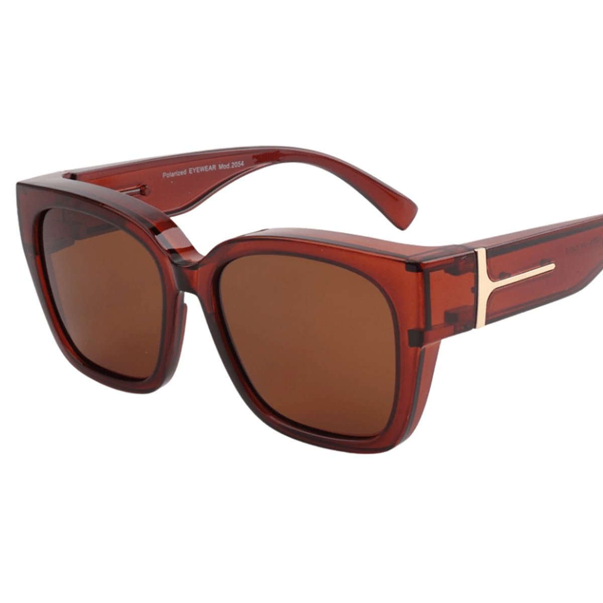 Overzet zonnebril dames - Overzetzonnebrillen - Polarized - Ontspiegelde glazen - Bruin gouden accent - Groot montuur - Inclusief beschermhoesje (EAN: 6153216444435)