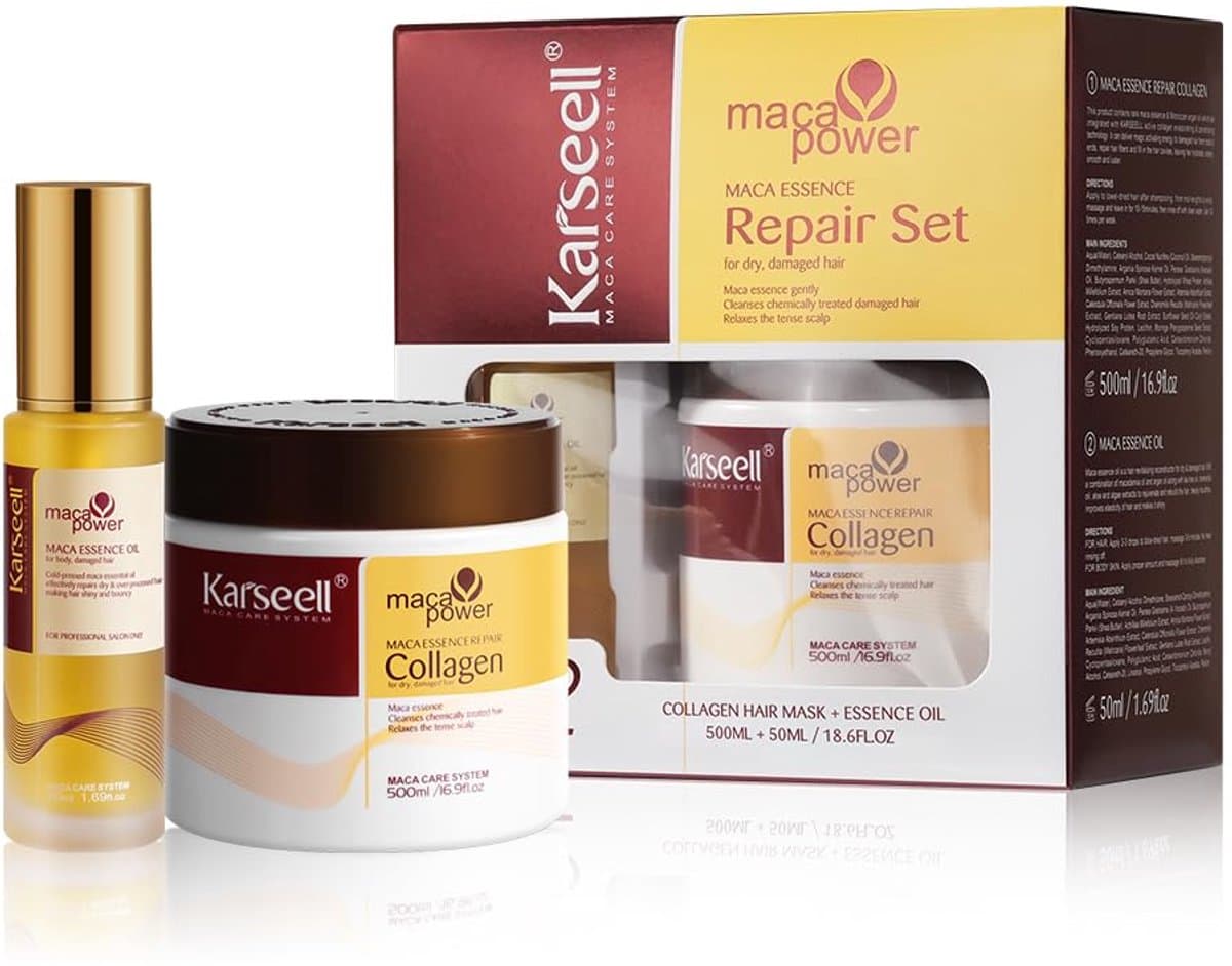 Karseell - Maca Collagen Haarmasker + Haarolie Set (EAN: 4897110036113): Eerste indruk geen poespas, wel lekkere textures