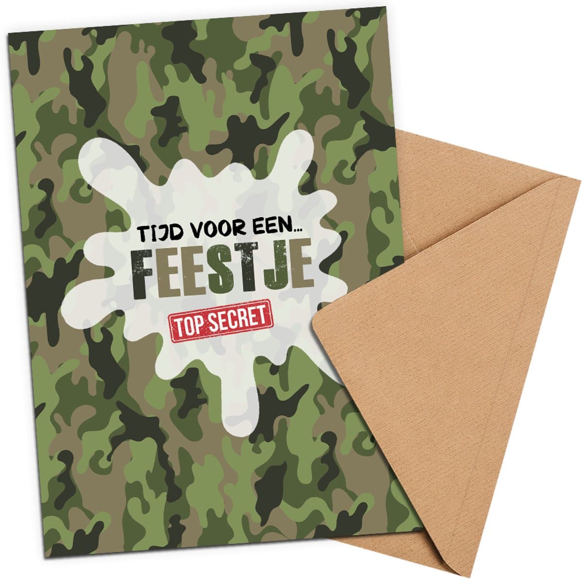 Uitnodiging Kinderfeestje + Enveloppen 10 stuks - Thema Camouflage - Beschrijfbaar - Uitnodiging verjaardag - Jongen of meisje - Uitnodigingskaarten - kraft envelop - Verjaardag Feest (EAN: 6151339838810)