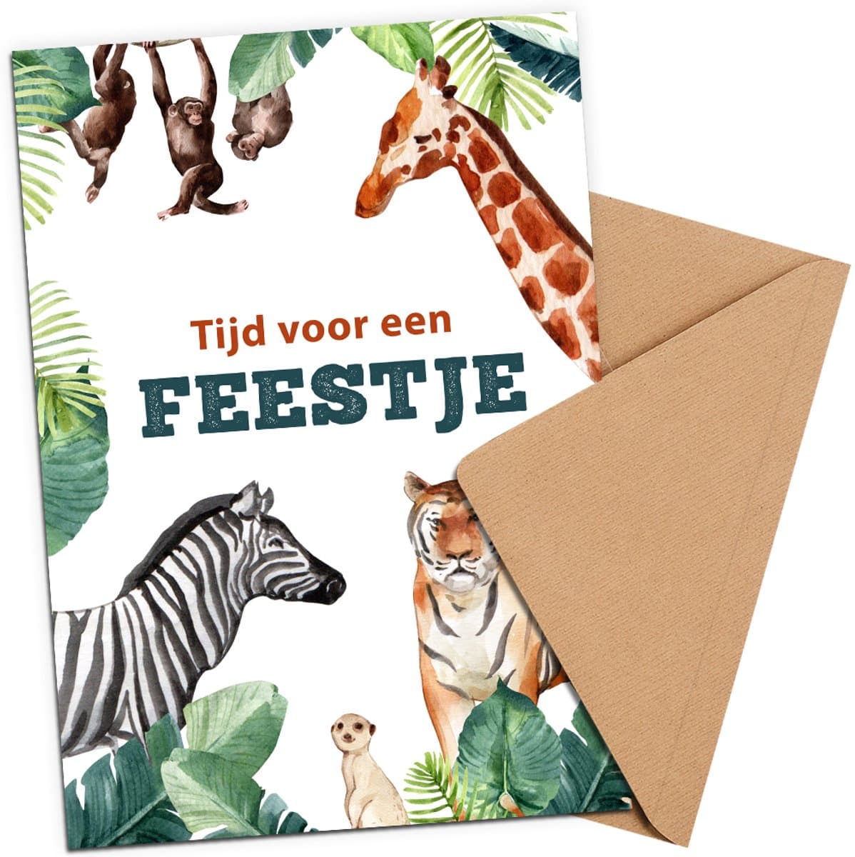 Uitnodiging Kinderfeestje + Enveloppen 10 stuks - Thema Dieren - Beschrijfbaar - Uitnodiging verjaardag - Jongen of meisje - Uitnodigingskaarten - kraft envelop - Verjaardag Feest (EAN: 9501292967848)