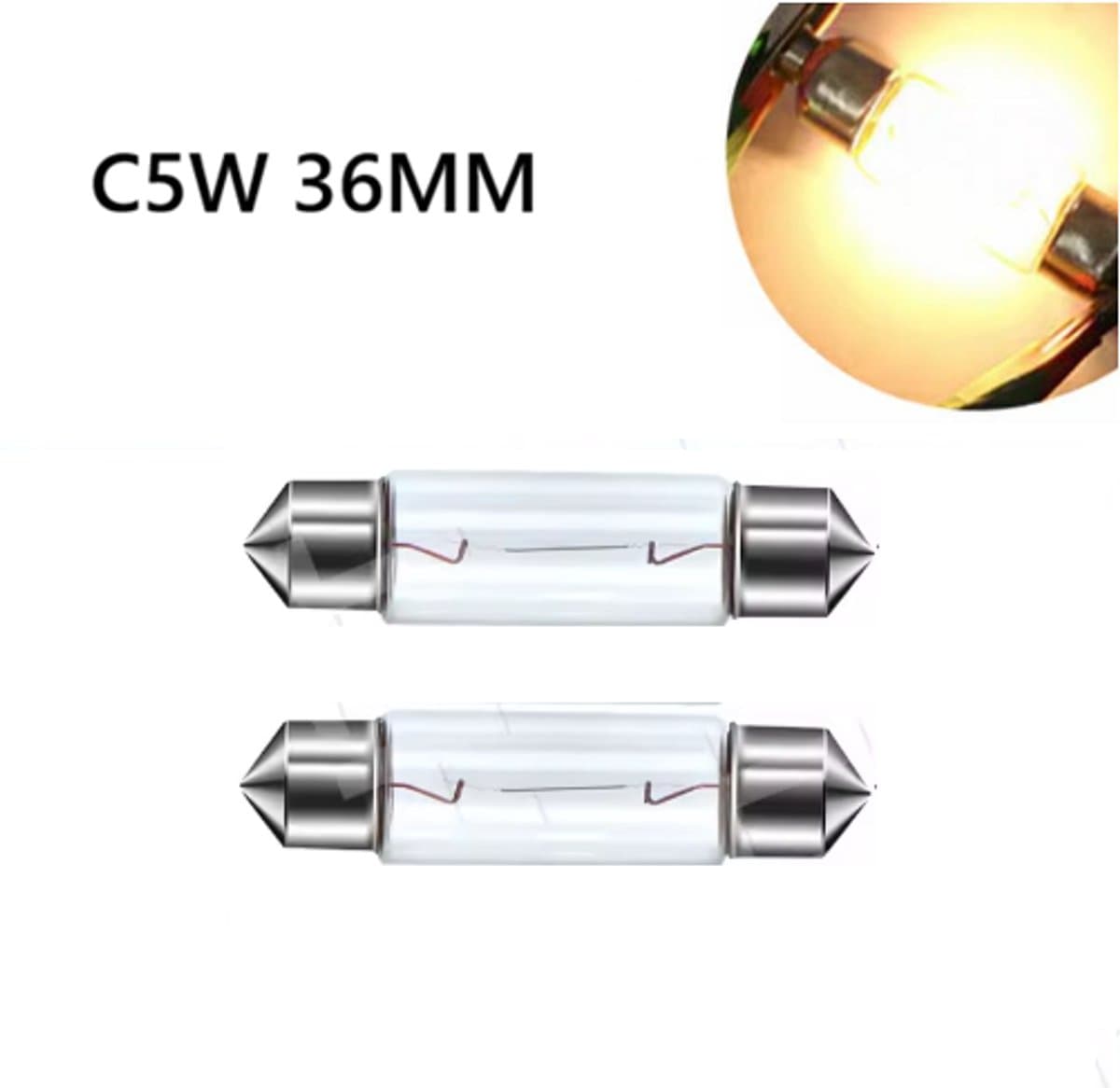 TLVX 2 stuks 36mm C5W Origineel Halogeen Buislampen - Kenteken verlichting - Interieur Lampen - Interieurverlichting - Auto Lampen - 3000K Warm Wit Licht - Geel - 12V - Festoon Buis Lampje – Instapverlichting - Dakhemel Gloeilamp (2 stuks) (EAN: 8...