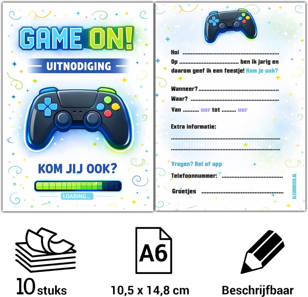 Uitnodiging kinderfeestje - Voordeelset 20 stuks - Thema Gaming - Beschrijfbaar - Uitnodigingskaarten - Uitnodiging verjaardag - uitnodiging verjaardag feest - Uitnodiging kinderfeestje Jongen of Meisje - Uitnodiging feestje - uitnodigingen (EAN: ...