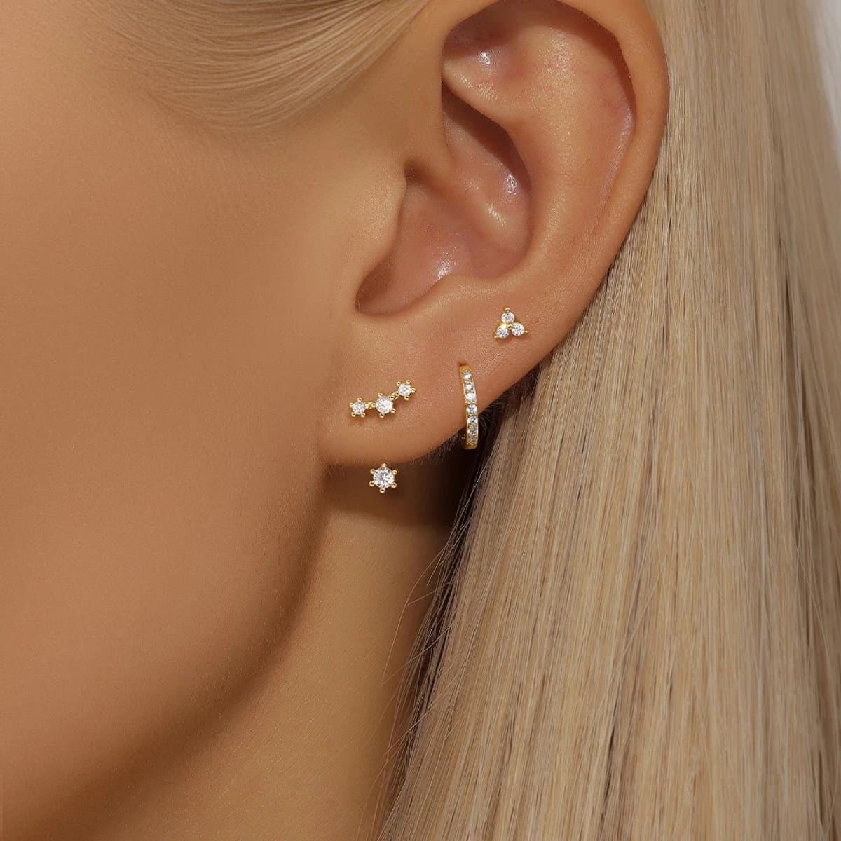 Modulaire Oorbellen Set met Zirkonia Stenen - 925 Sterling Zilver - 18K Verguld Dames Oorbellen - Dames Sieraden (EAN: 8721008321127)