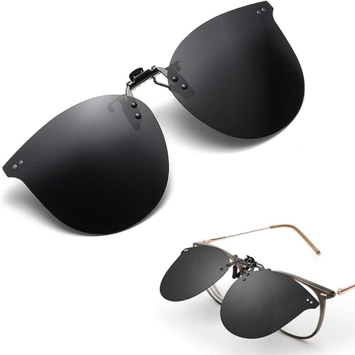 1 stuk - Clip-on zonnebril - Gepolariseerde clip-on zonnebril - Opklapbare zonnebril voor bestuurders - UV-bescherming - Losjes te bevestigen aan het montuur - Unisex - Zwart - Ideaal voor buitensporten (EAN: 8421763634233): Een clip‑on zonnebril ...