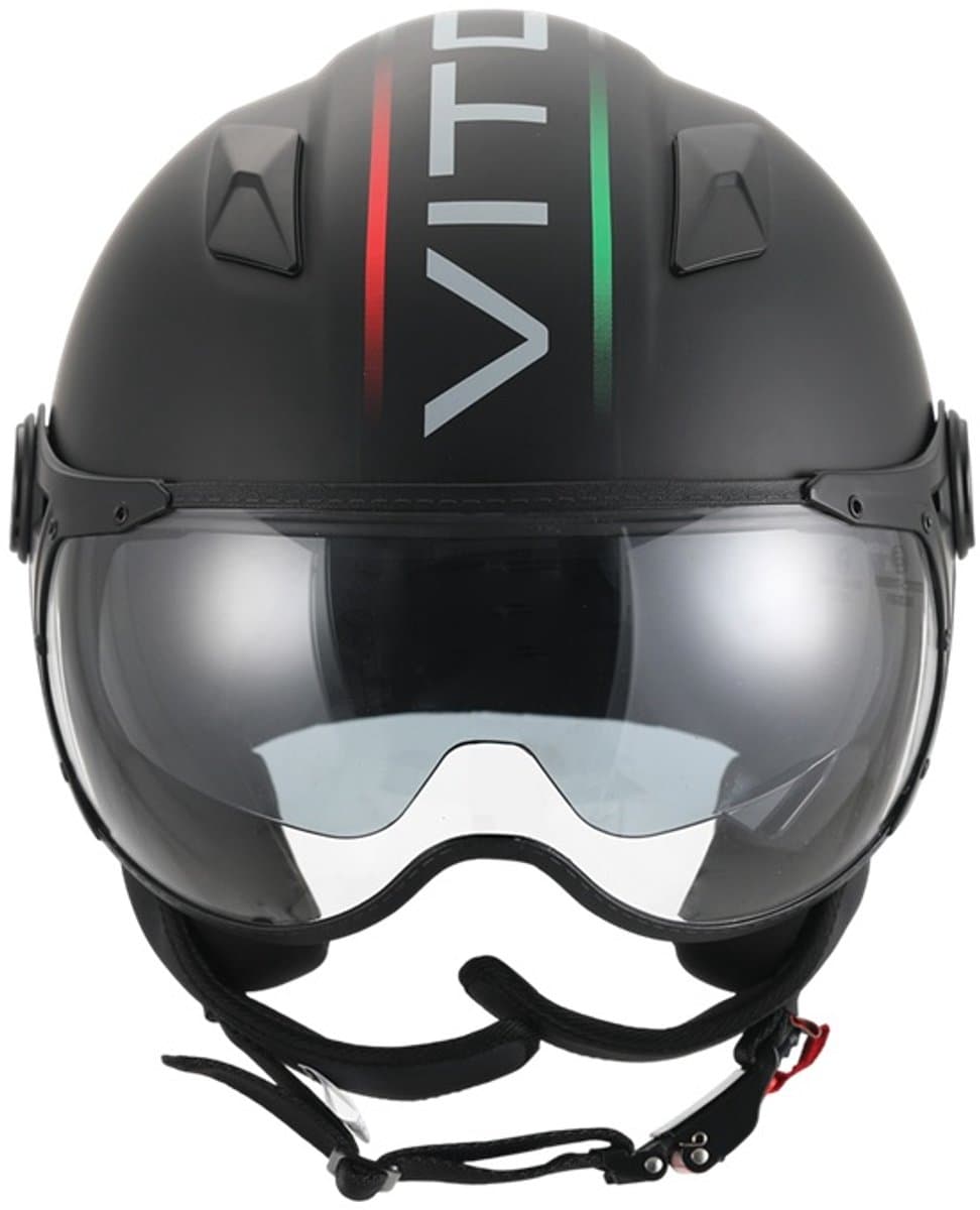 Vito Lavori Jethelm - Scooterhelm met Zonnevizier - Retro Helm Voor Scooter en Brommer - Brommerhelm voor Dames en Heren - Geschikt voor Volwassenen - Maat L (EAN: 8720849937337)