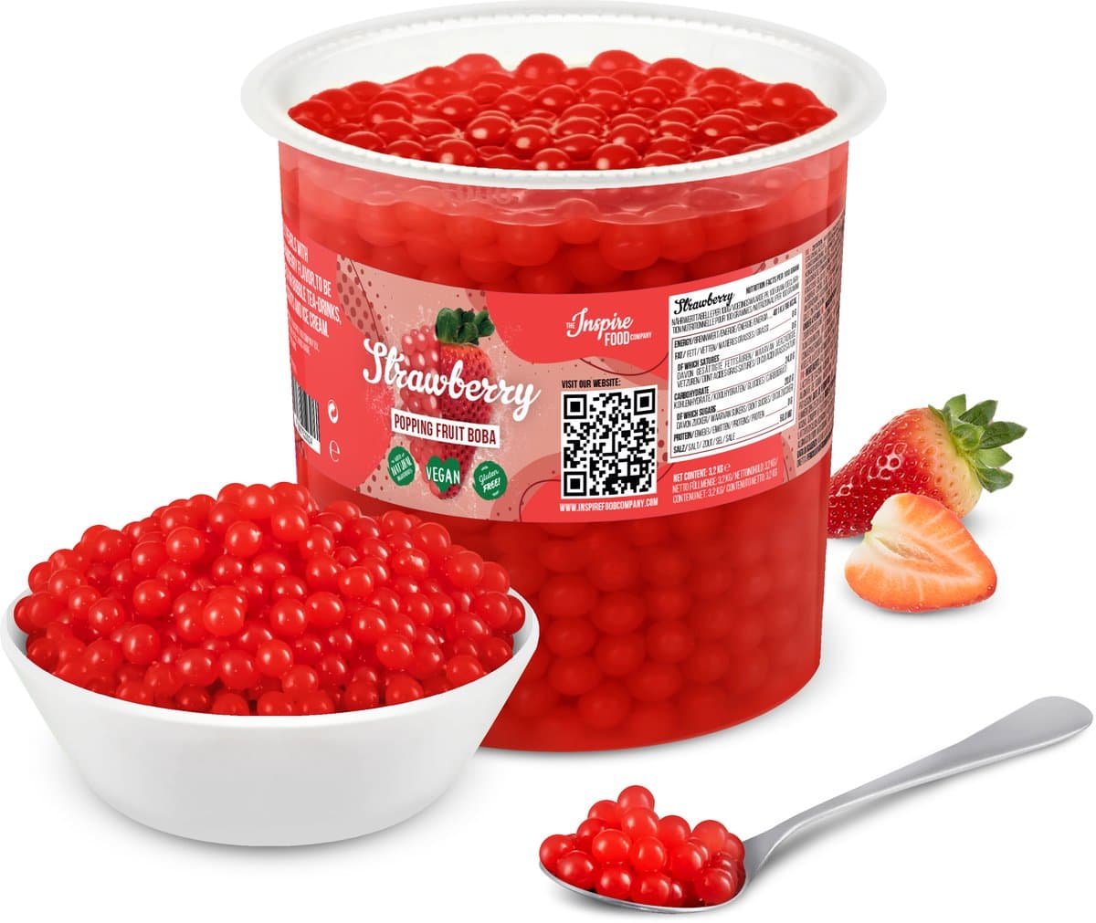Inspire Food Company - Bubble tea - Bubble Tea Parels - Popping Boba Pearls - Popping Fruitparels - Aardbeien smaak - 3.2 KG (EAN: 4710007520024)