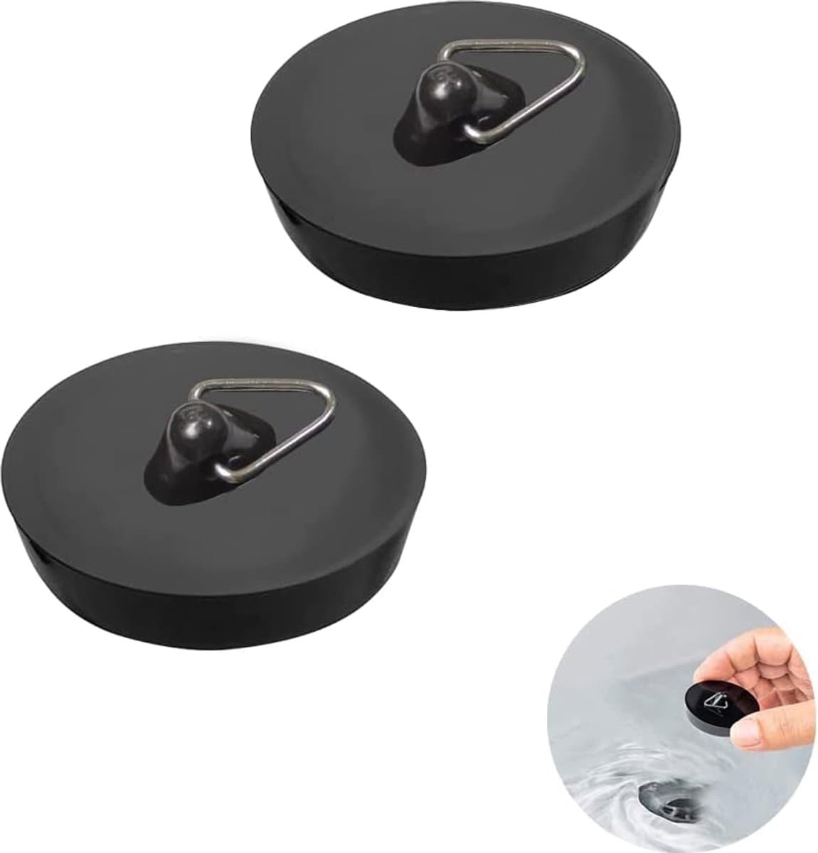 Universele Badstop 2 Stuks - Gootsteendop - Afvoerstop - Spoelbakplug - Plugstop - Gootsteen Stop Universeel - Rubberen Spoelbakplug met Ophangring - voor Afvoer Ø 44 tot 42 mm - Universele Pluggen - Voor Badkuip, Keuken, Badkamer - Zwart (EAN: 91...