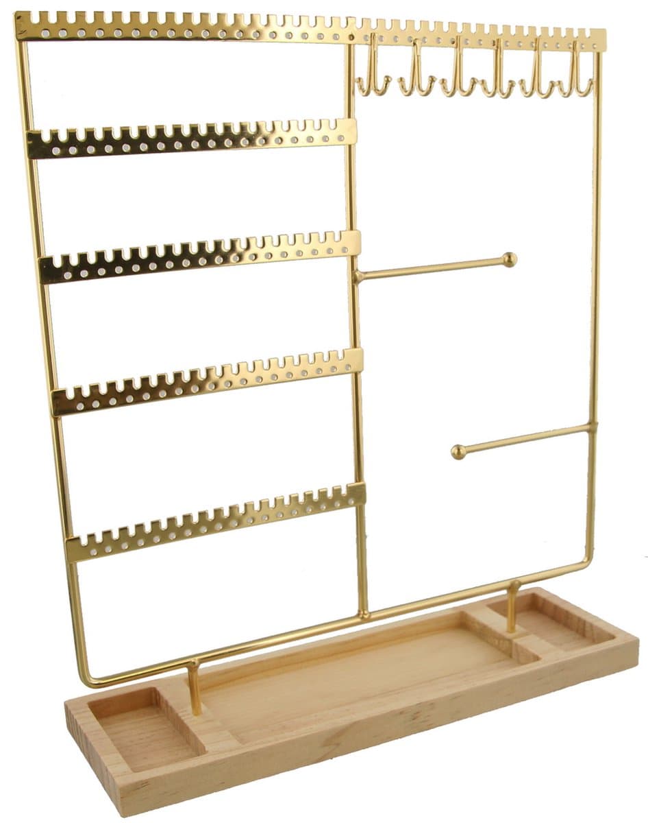 Sieradenhouder - Display - Hout en Metaal - 35x30x9,5 cm - Goudkleurig (EAN: 8719978155767): Even voorstellen de goudkleurige hout-metaal sieradenhouder
