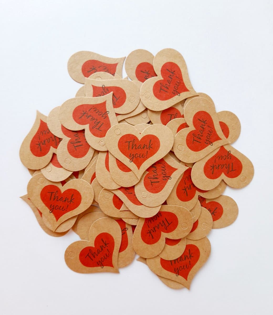 Kaartjes - hart - Thank you - labels - 50 stuks - kleine kaartjes - 3,8 cm x 3 cm (EAN: 6097545987969)