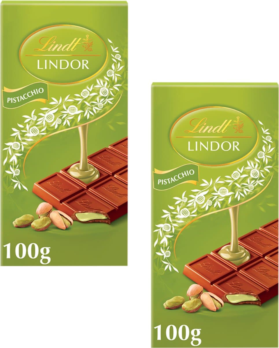 Lindt LINDOR Pistache Chocoladereep 2x 100 gram - Pistache Chocolade (EAN: 8720865819457)