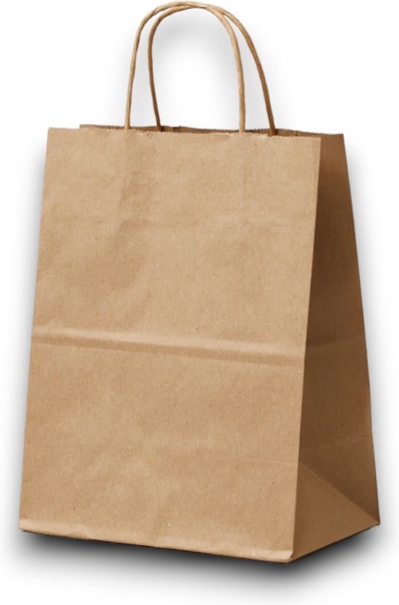 Professionele Kraft Tas - (L) Large- 100 Stuks - Bruin - (EXTRA STEVIG) - Papieren Tassen - Gedraaid Koord - Met Handvat - Draagtas - Hoogwaardige Kwaliteit - 35+14x40 cm - Eco Vriendelijk (EAN: 6151307729751)