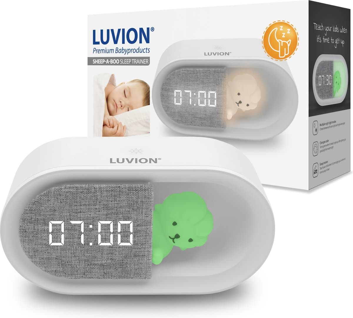 LUVION® Sheep-a-boo Slaaptrainer - Slaaphulp voor kinderen vanaf de peuter leeftijd - Kinderwekker - Slaapwekker - Nachtlamp - Wekker Timer - Schaap (EAN: 8718546348433)