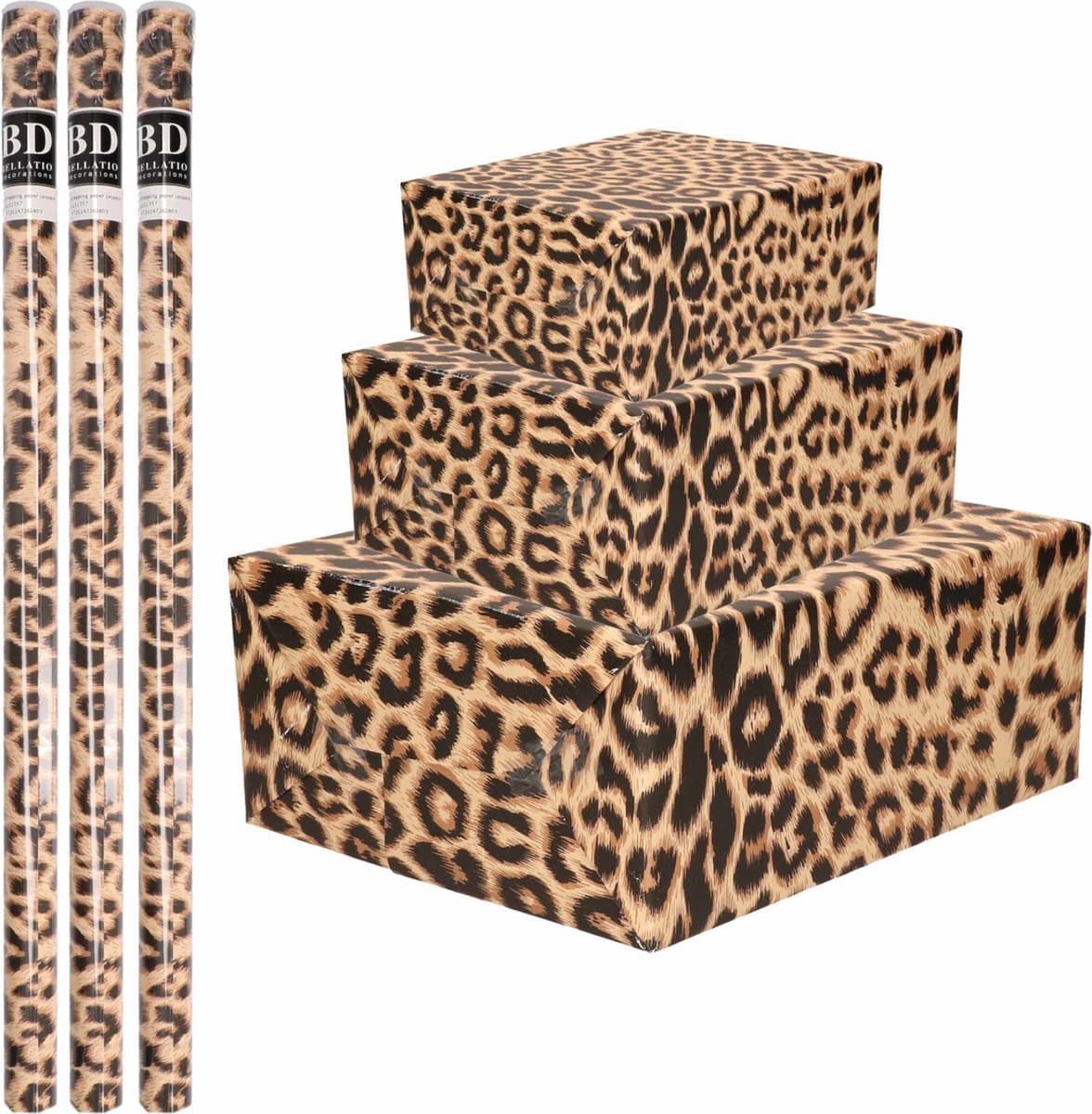 Bellatio Decorations Inpakpapier - panter / luipaard print - 3 rollen - 200x70cm - 70 grams - cadeaupapier (EAN: 8720147411843)