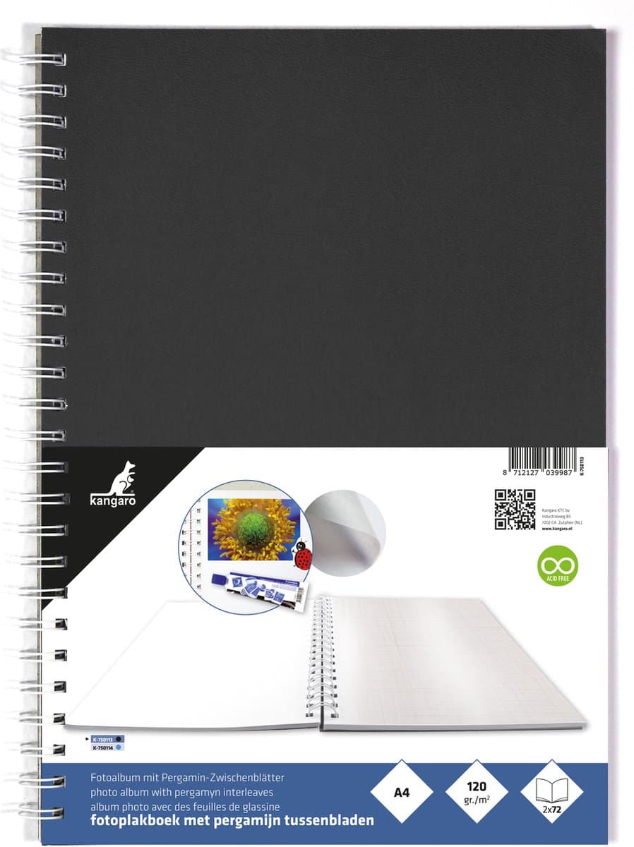 Kangaro fotoplakboek - 33x23cm - zwart - zuurvrij papier - met pergamijnvellen - K-750113 (EAN: 8712127039987): 📦 Eerste indrukken een pakkende presentatie